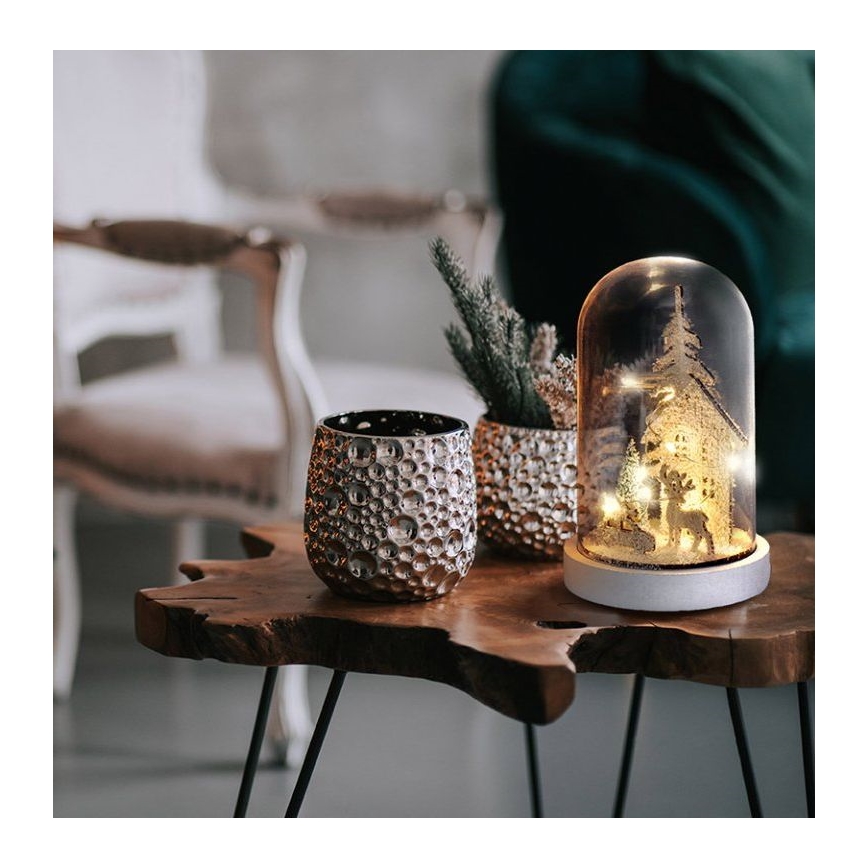 LED Vianočná dekorácia LED/2xAAA zasnežená krajina s domčekom