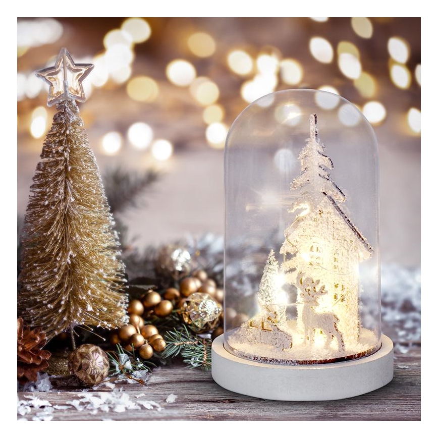 LED Vianočná dekorácia LED/2xAAA zasnežená krajina s domčekom