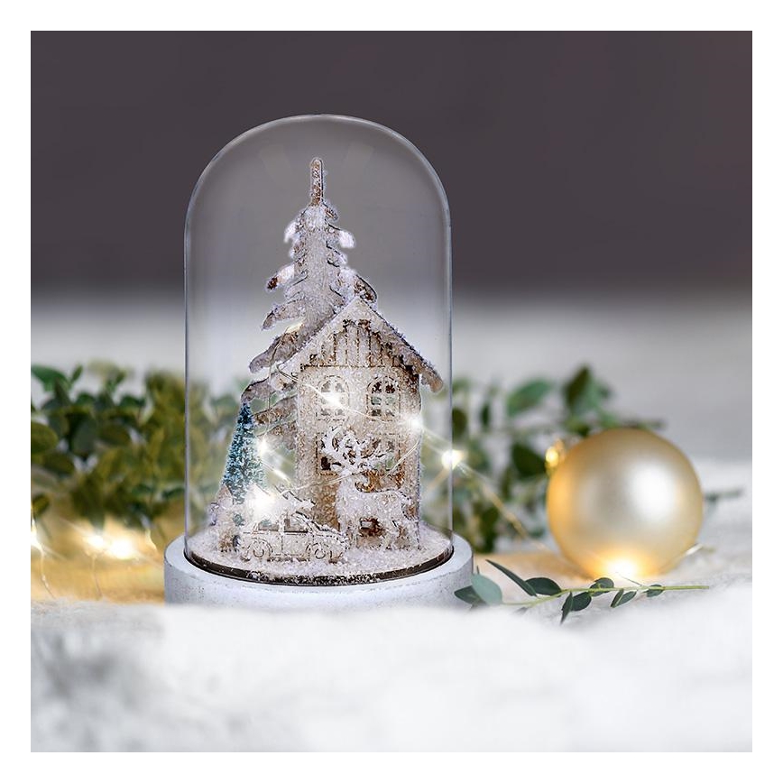 LED Vianočná dekorácia LED/2xAAA zasnežená krajina s domčekom