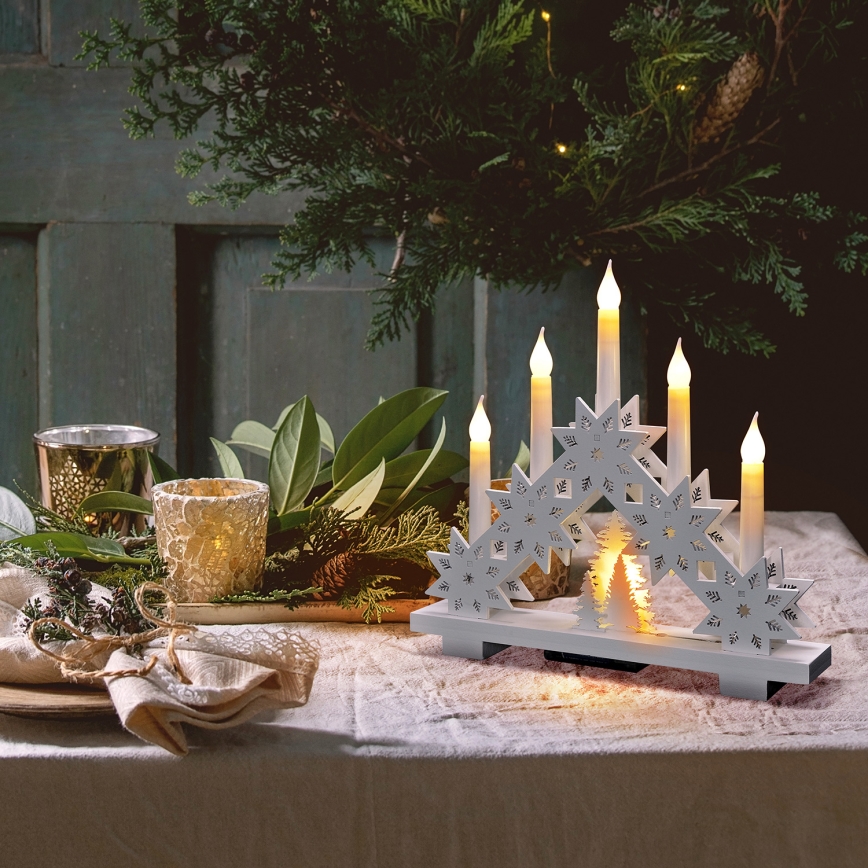 LED Vianočný svietnik 5xLED/2xAA teplá biela