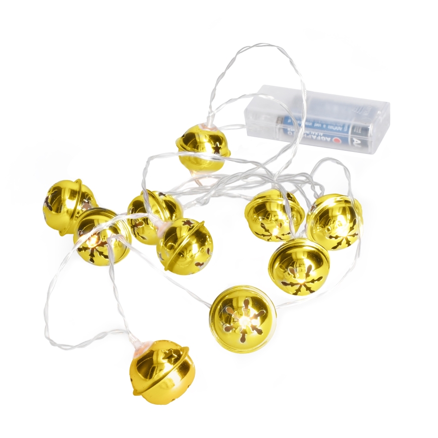 LED Vianočná reťaz 10xLED/2xAA/teplá biela 1,8m rolničky