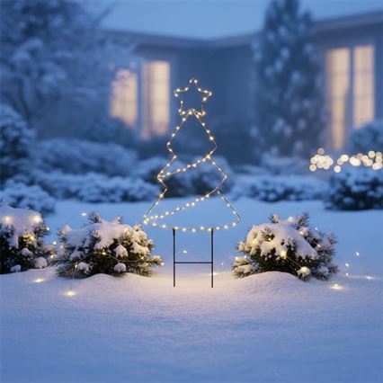 LED vonkajšia vianočná dekorácia 85xLED/3xAA IP44 teplá biela stromček