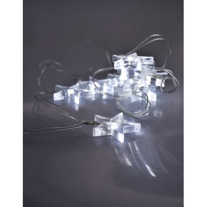 LED Vianočná reťaz 2,5 m 10xLED/2xAA hviezdy biele svetlo