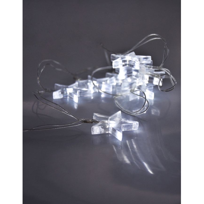 LED Vianočná reťaz 2,5 m 10xLED/2xAA hviezdy biele svetlo