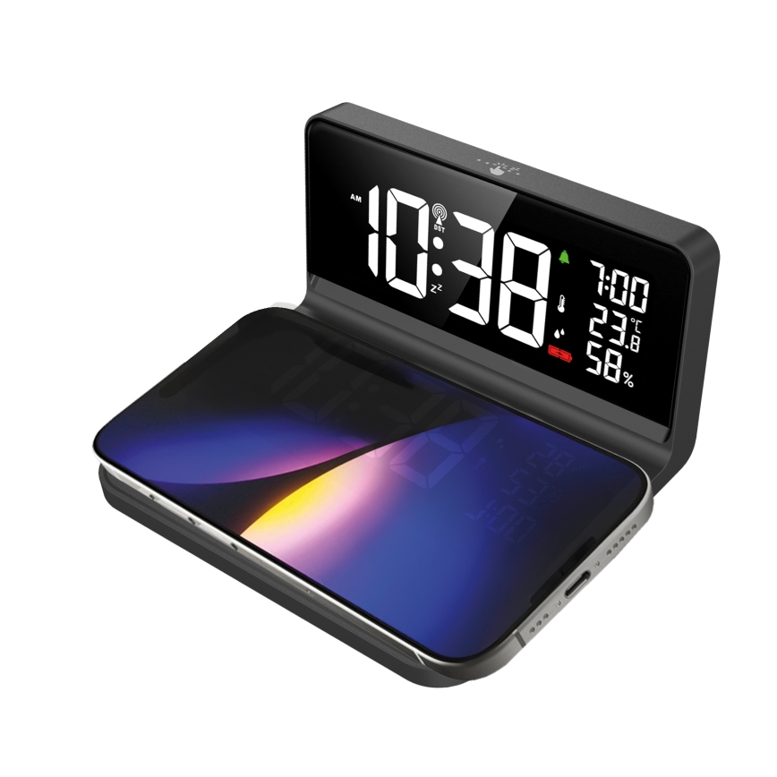 LED Budík s LCD displejom a bezdrôtovým nabíjaním Qi LED/10W/230V