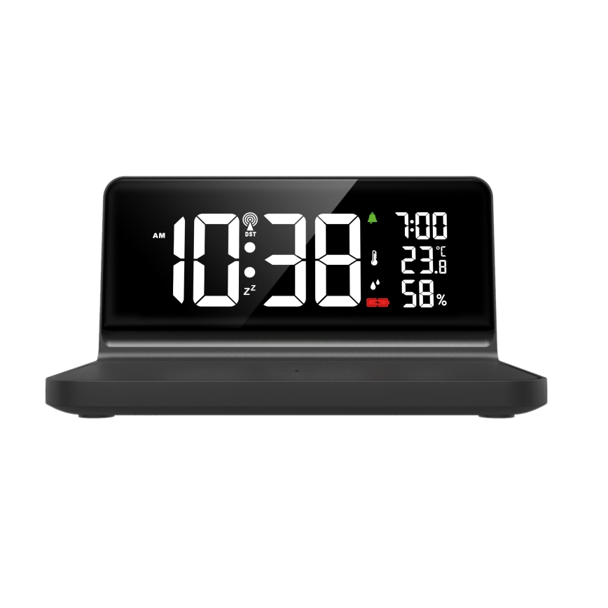 LED Budík s LCD displejom a bezdrôtovým nabíjaním Qi LED/10W/230V
