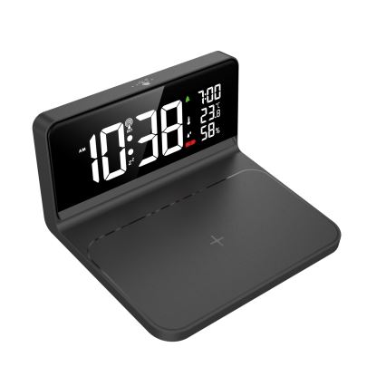 LED Budík s LCD displejom a bezdrôtovým nabíjaním Qi LED/10W/230V