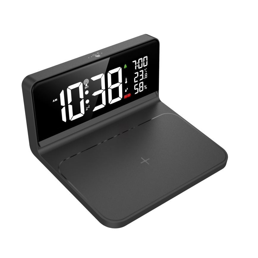 LED Budík s LCD displejom a bezdrôtovým nabíjaním Qi LED/10W/230V