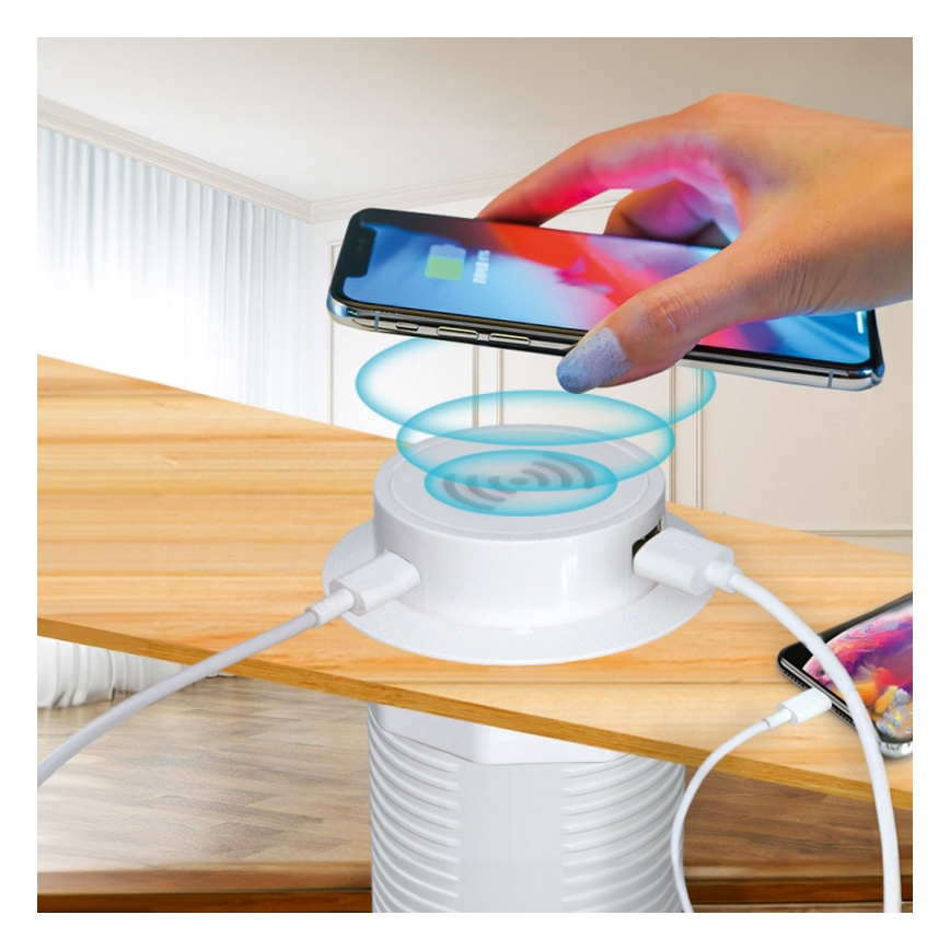 Vstavaná bezdrôtová nabíjačka + USB A+C biela