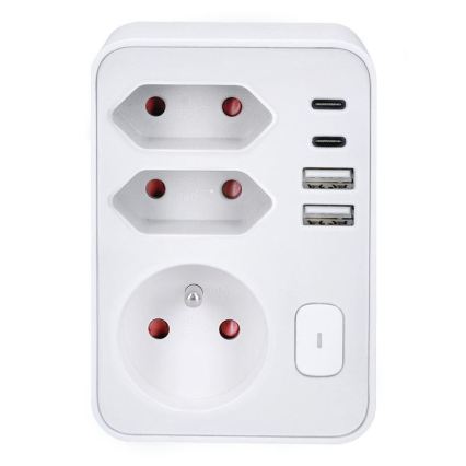 Viacnásobná zásuvka 1x16A+2x 2,5A s 2x USB A+C nabíjačkou, biela