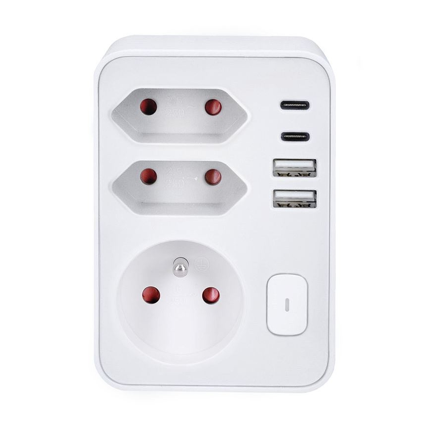 Viacnásobná zásuvka 1x16A+2x 2,5A s 2x USB A+C nabíjačkou, biela