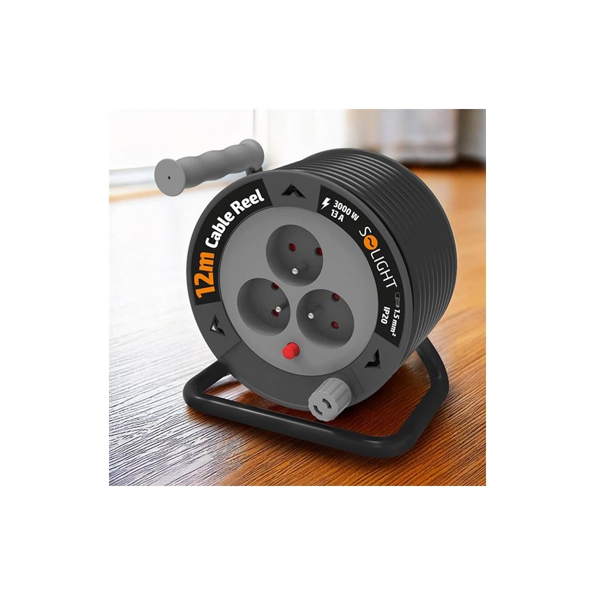 Podaljšek na kolutu s 3 vtičnicami, 12 m