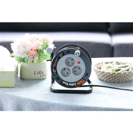 Predlžovací kábel na navíjacom bubne, 3 zásuvky, 12 m