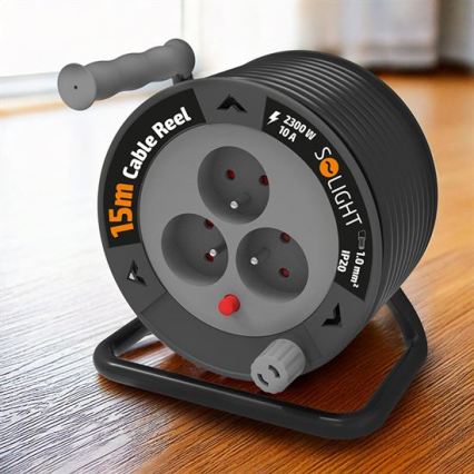 Predlžovací kábel na navíjacom bubne, 3 zásuvky, 12 m