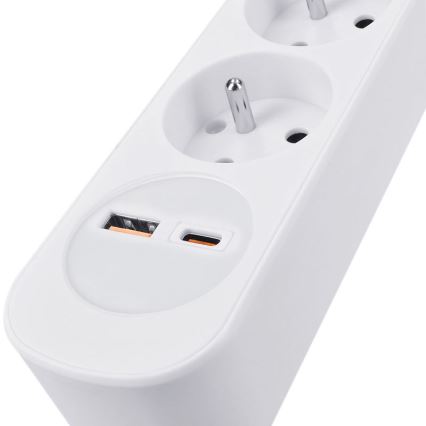 Predlžovací kábel s vypínačom, 3 zásuvky a USB A+C na nabíjanie, 2 m