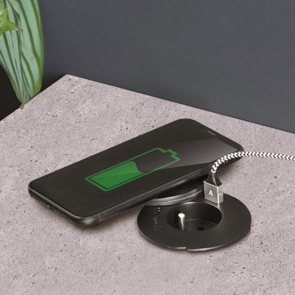 Vstavaná zásuvka s bezdrôtovým nabíjaním 10W 1Z + USB A+C čierna