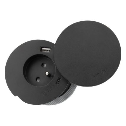 Vstavaná zásuvka s bezdrôtovým nabíjaním 10W 1Z + USB A+C čierna