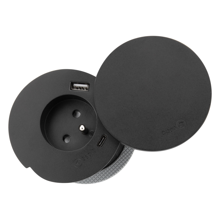 Vstavaná zásuvka s bezdrôtovým nabíjaním 10W 1Z + USB A+C čierna