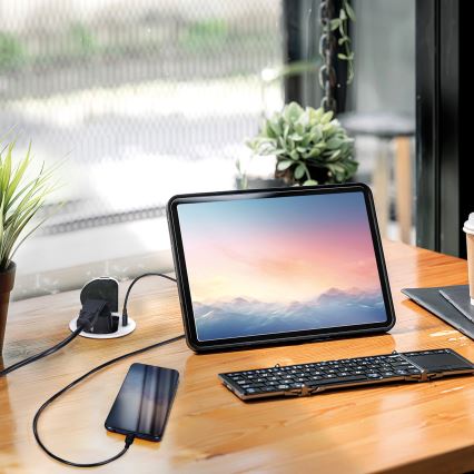 Zásuvkový stĺpik na dosku stola 1x230V + USB-C Power Delivery strieborná/čierna