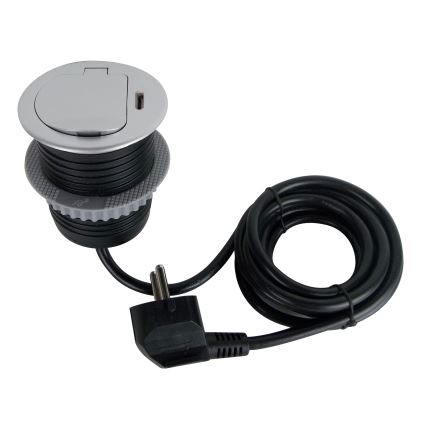 Zásuvkový stĺpik na dosku stola 1x230V + USB-C Power Delivery strieborná/čierna