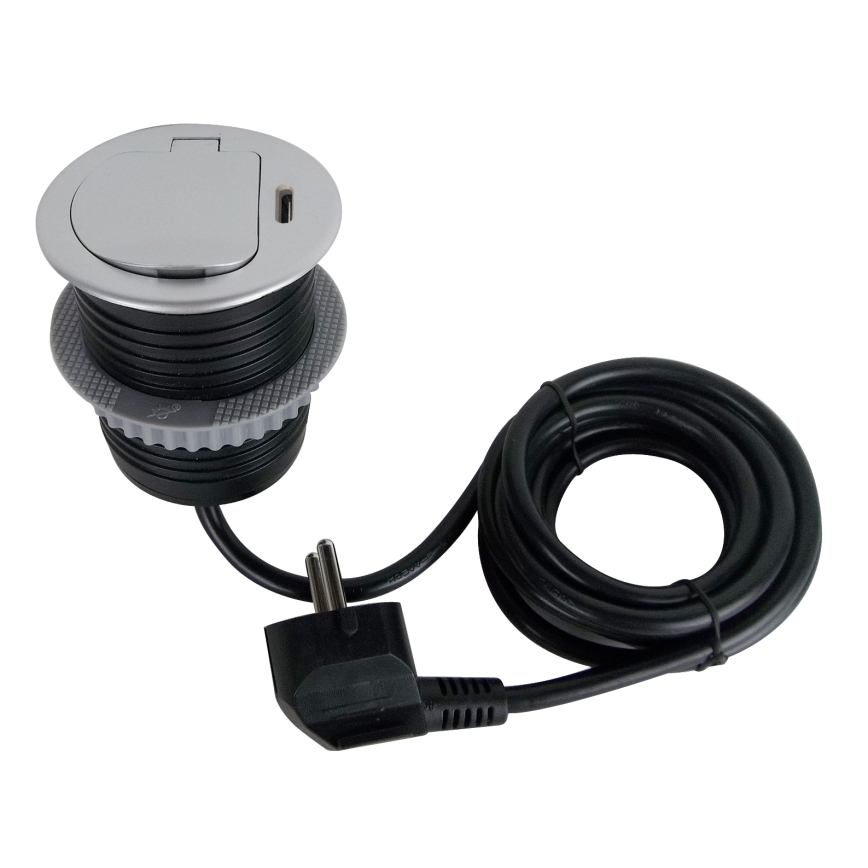 Zásuvkový stĺpik na dosku stola 1x230V + USB-C Power Delivery strieborná/čierna