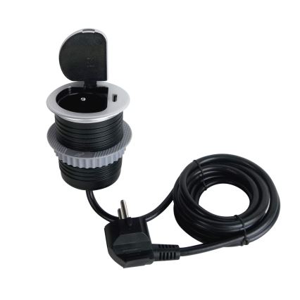 Zásuvkový stĺpik na dosku stola 1x230V + USB-C Power Delivery strieborná/čierna