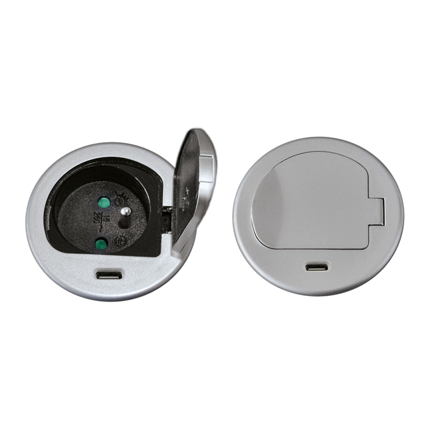 Zásuvkový stĺpik na dosku stola 1x230V + USB-C Power Delivery strieborná/čierna