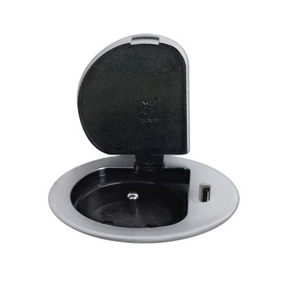 Zásuvkový stĺpik na dosku stola 1x230V + USB-C Power Delivery strieborná/čierna