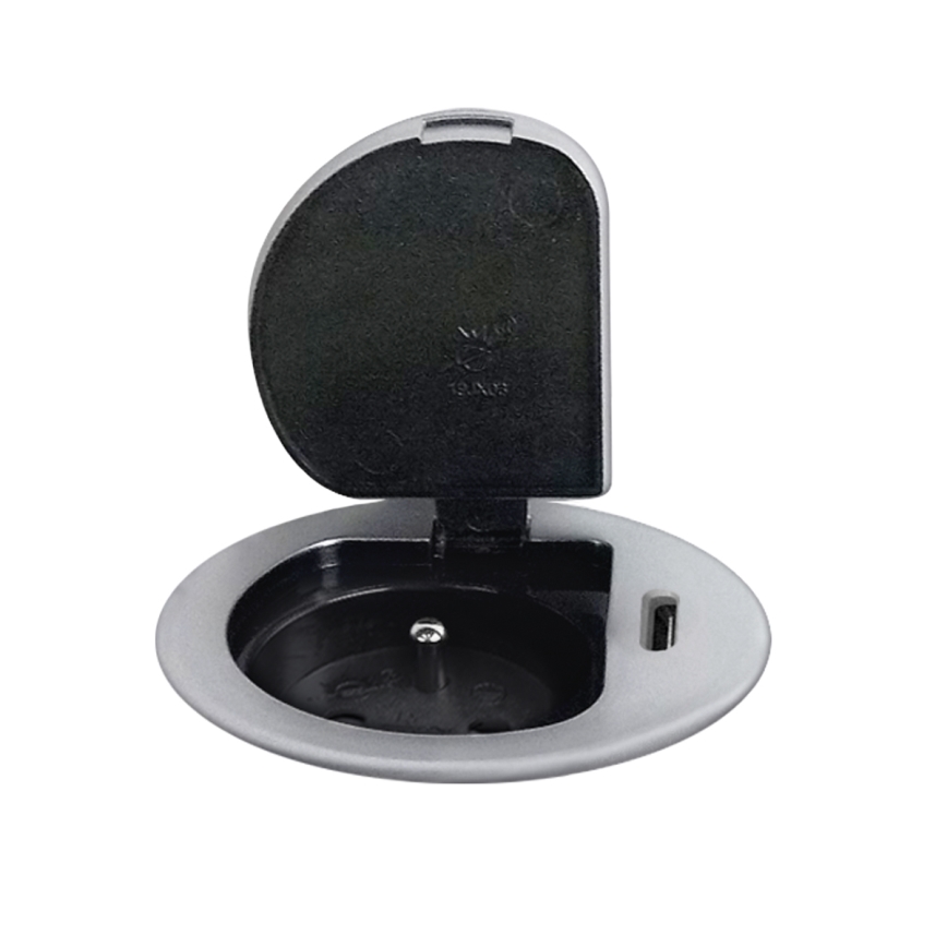 Zásuvkový stĺpik na dosku stola 1x230V + USB-C Power Delivery strieborná/čierna