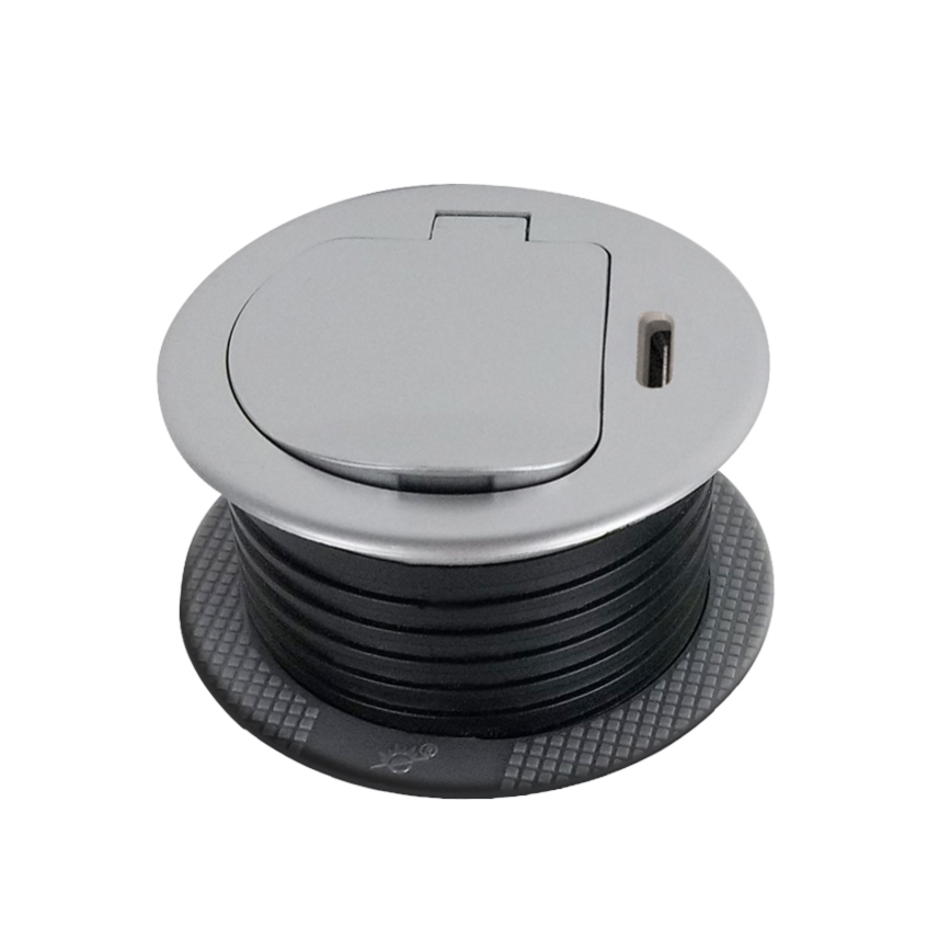 Zásuvkový stĺpik na dosku stola 1x230V + USB-C Power Delivery strieborná/čierna