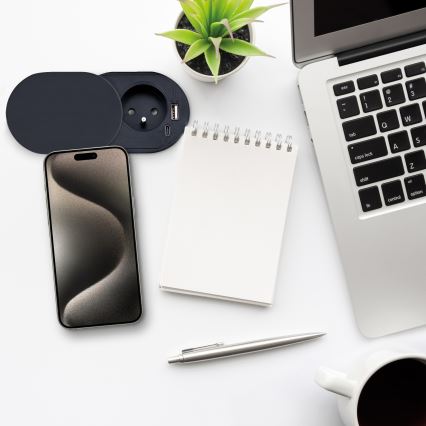 Vstavaná zásuvka s posuvným krytom 20W 1Z + USB A+C čierna