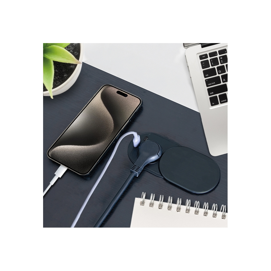 Vstavaná zásuvka s posuvným krytom 20W 1Z + USB A+C čierna