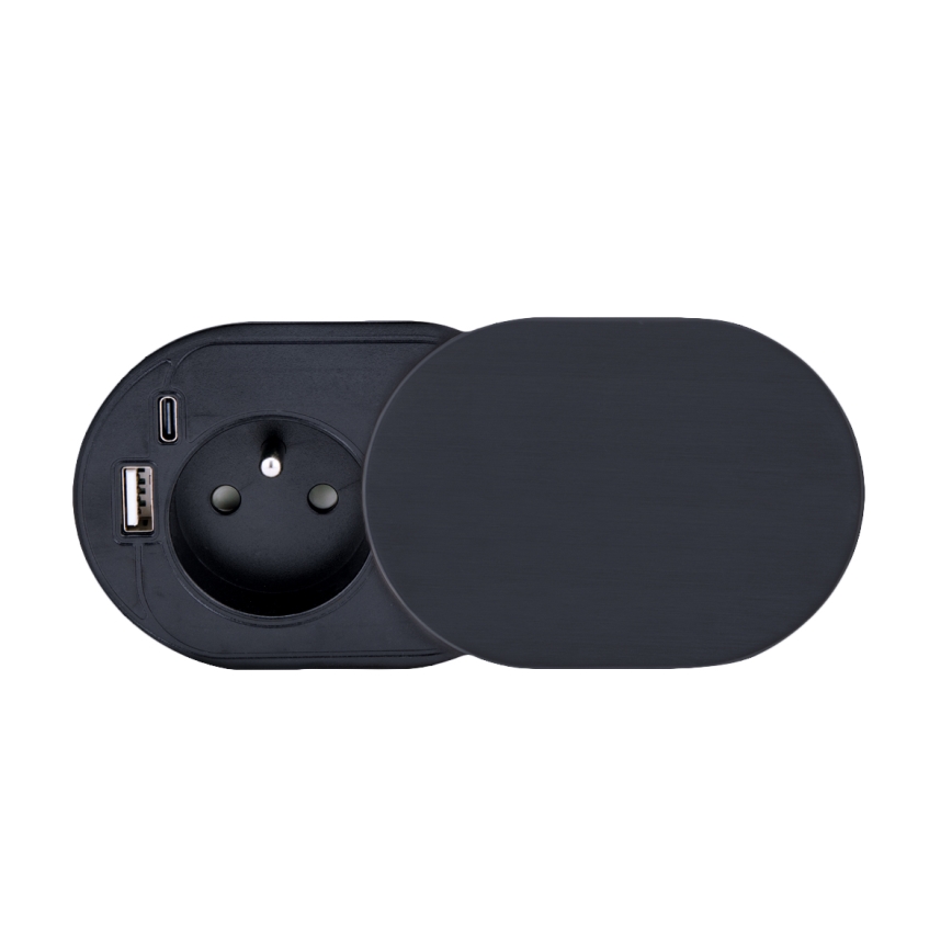 Vstavaná zásuvka s posuvným krytom 20W 1Z + USB A+C čierna