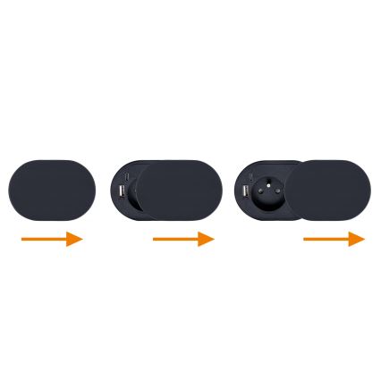 Vstavaná zásuvka s posuvným krytom 20W 1Z + USB A+C čierna
