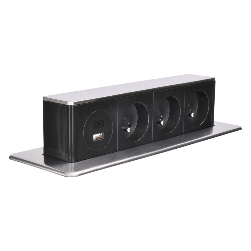Zásuvkový stĺpik pre stolovú dosku 3x230V + USB-A + USB-C
