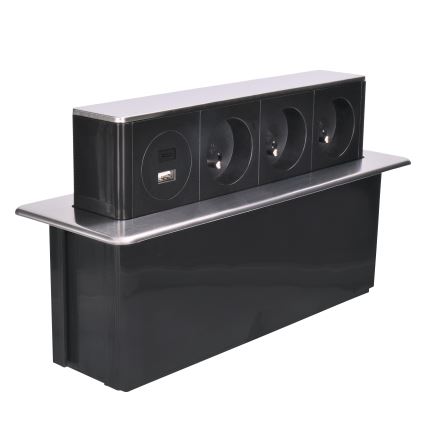 Zásuvkový stĺpik pre dosku stola 3x230V + USB-A + USB-C