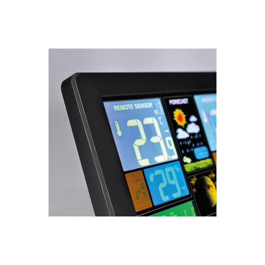 Meteostanica s LCD displejom USB nabíjanie čierna