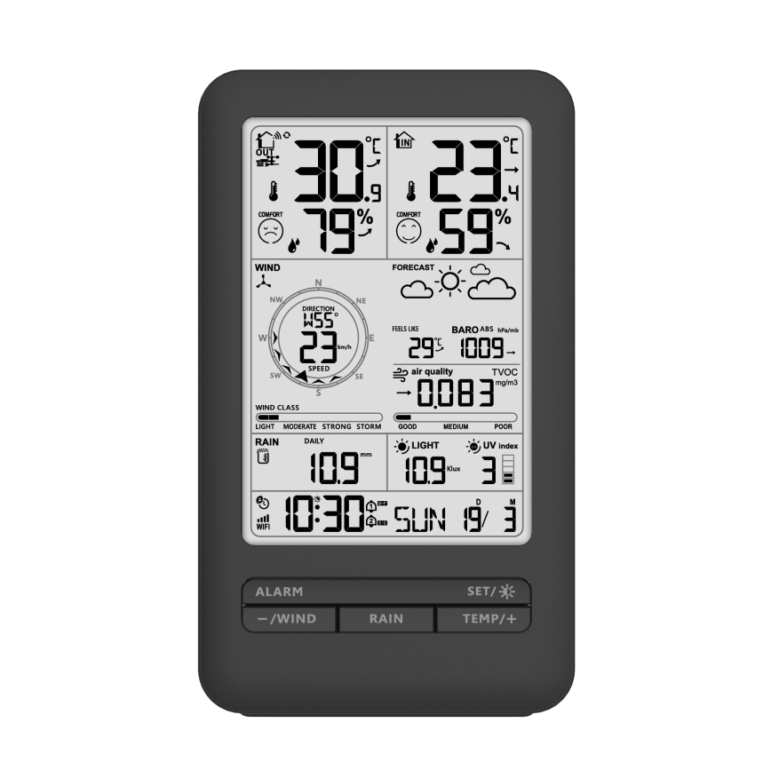 Profesionálna meteostanica s LCD displejom 5V/2xAA + 3xAA + 2xAA Wi-Fi Tuya