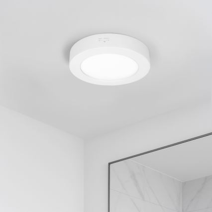 LED panel 2v1 – prisadený/zapustený, 12 W, 230 V, nastaviteľná teplota svetla 3000/4000/6000 K, priemer 17 cm, IP54, biela