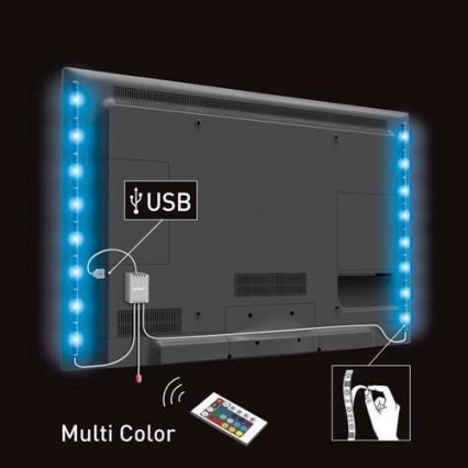 SADA 2x LED RGB Pásik pre TV s diaľkovým ovládačom IP65 LED/USB 50cm