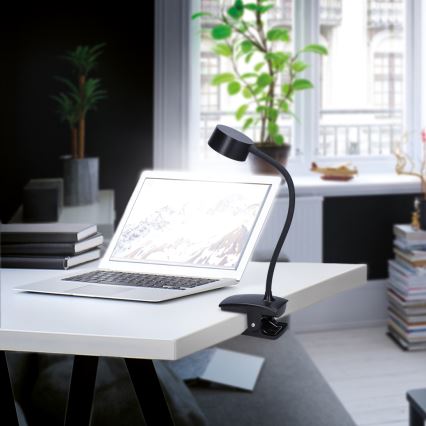 LED Stmievateľná flexibilná nabíjacia stolná lampa s klipom LED/2W/1800 mAh 3000/4000/6500K čierna