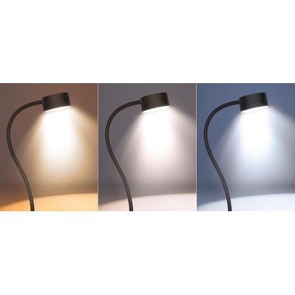 LED Stmievateľná flexibilná nabíjacia stolná lampa s klipom LED/2W/1800 mAh 3000/4000/6500K čierna