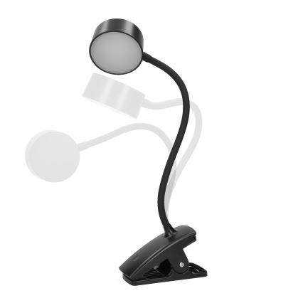 LED Stmievateľná flexibilná nabíjacia stolná lampa s klipom LED/2W/1800 mAh 3000/4000/6500K čierna