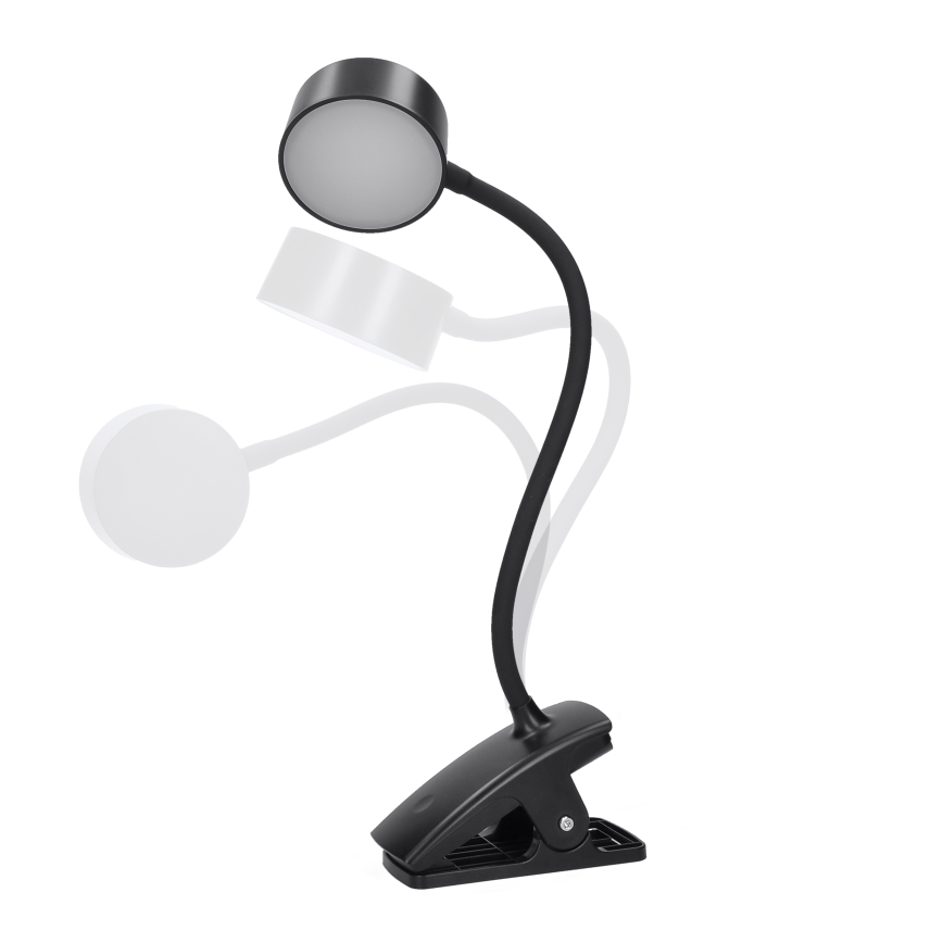 LED Stmievateľná flexibilná nabíjacia stolná lampa s klipom LED/2W/1800 mAh 3000/4000/6500K čierna