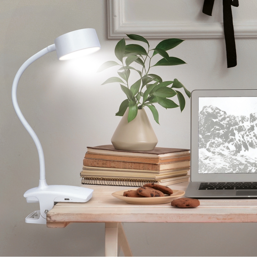 LED Stmievateľná flexibilná nabíjacia stolná lampa s klipom LED/2W/1800 mAh 3000/4000/6500K biela