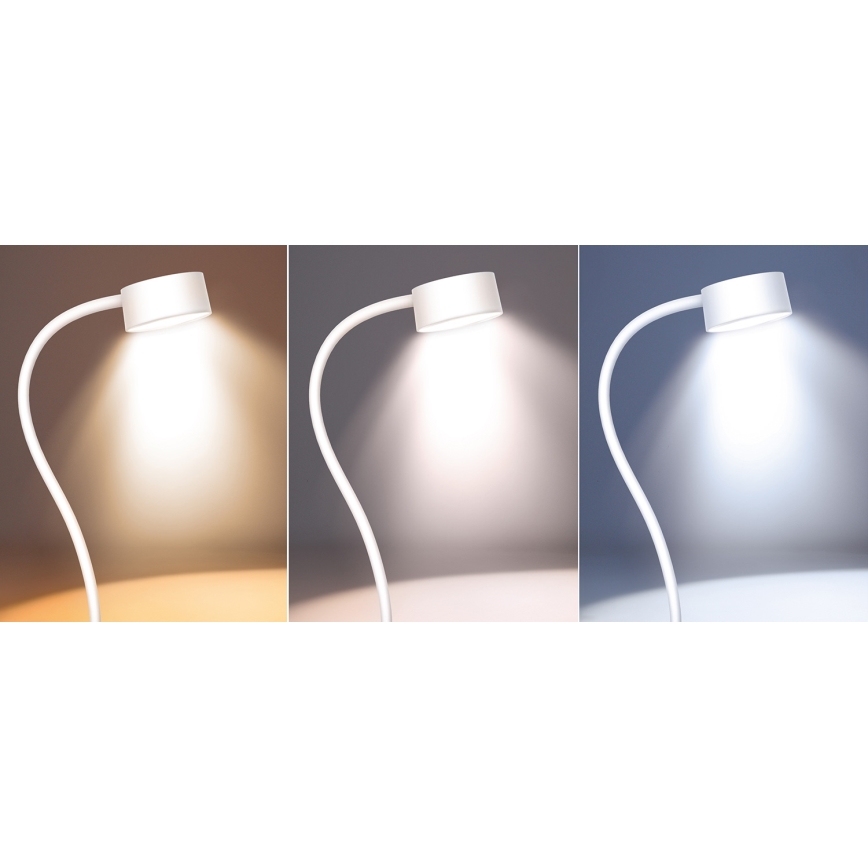 LED Stmievateľná flexibilná nabíjacia stolná lampa s klipom LED/2W/1800 mAh 3000/4000/6500K biela