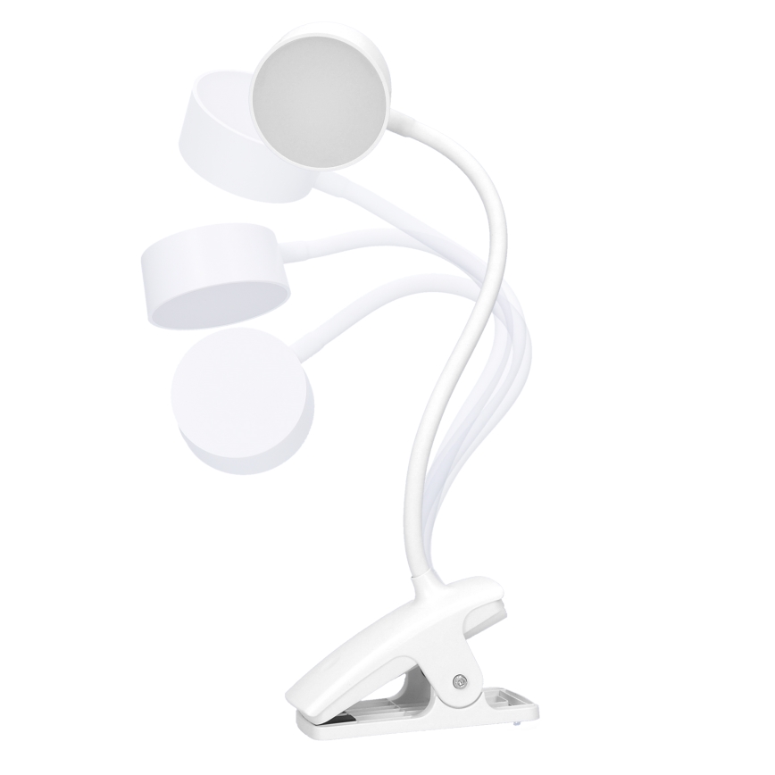 LED Stmievateľná flexibilná nabíjacia stolná lampa s klipom LED/2W/1800 mAh 3000/4000/6500K biela