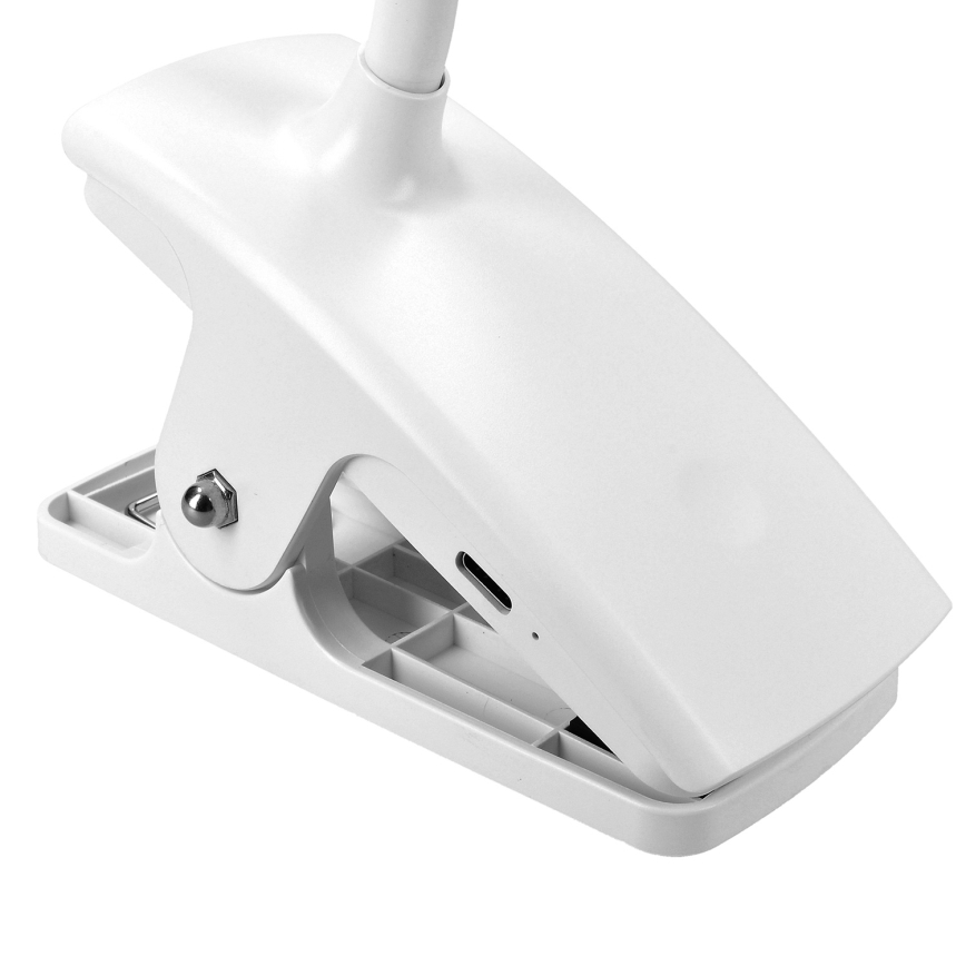 LED Stmievateľná flexibilná nabíjacia stolná lampa s klipom LED/2W/1800 mAh 3000/4000/6500K biela