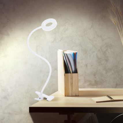 LED Stlmiteľná stolová lampa s klipom LED/8W/230V 3000/4000/5000K biela