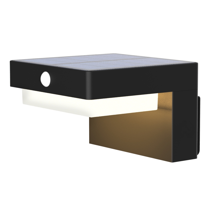 LED Solárne nástenné svietidlo so senzorom pohybu a súmraku PALERMO LED/5W/2000 mAh IP54 čierna